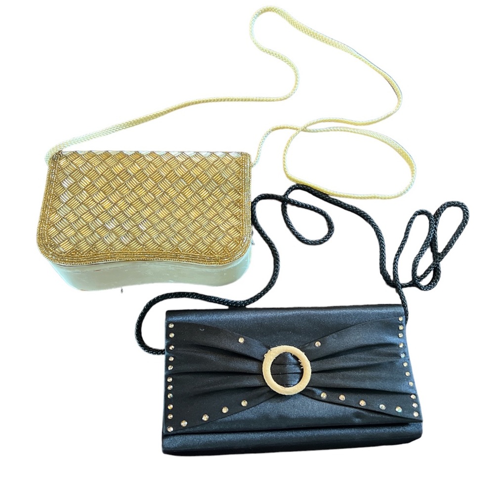 Evening handbags bundle of 2 one black one gold with beads